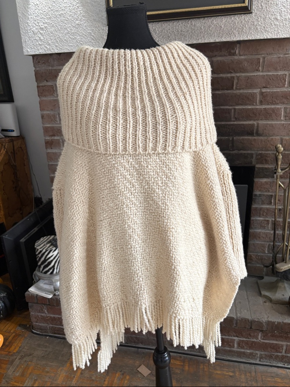 Cream Chunky Cowl Poncho Sweater